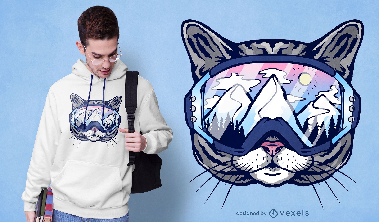 Design de t-shirt de óculos de esqui para gato