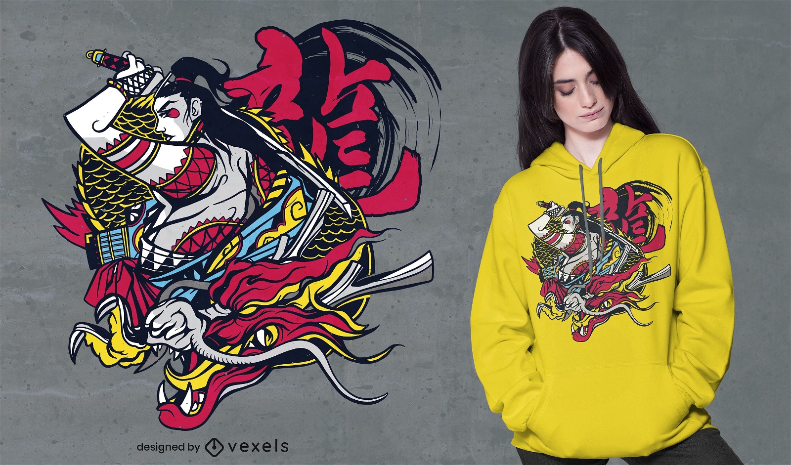 Design de camiseta de dragão samurai