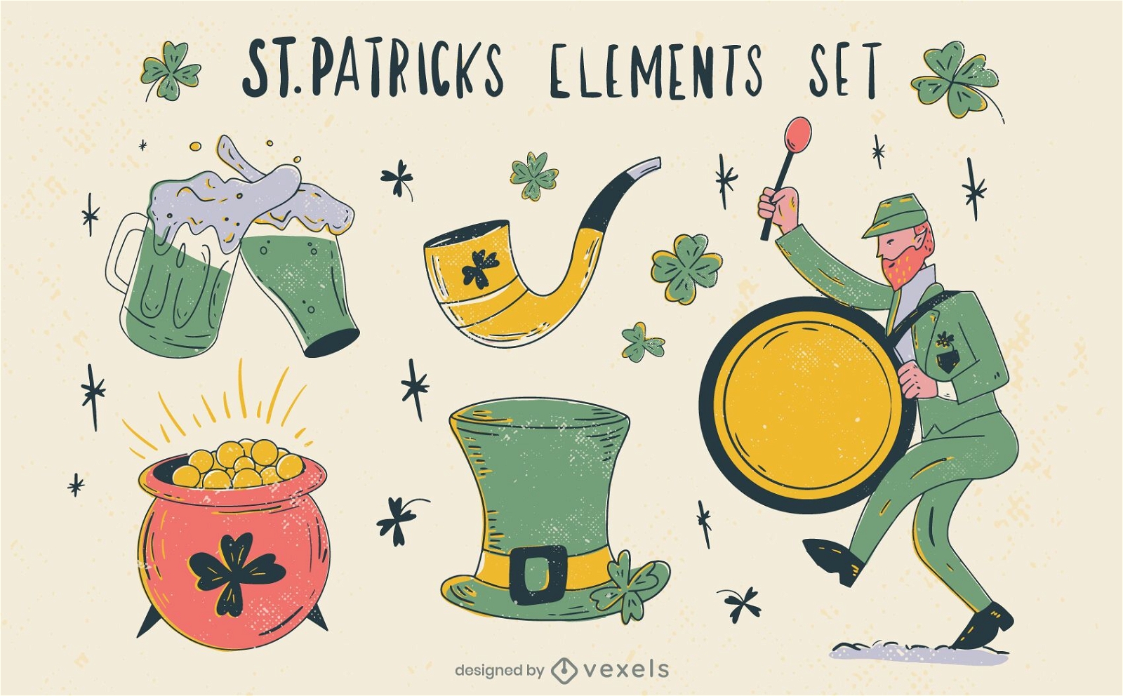 Conjunto de elementos desenhados à mão de St Patricks