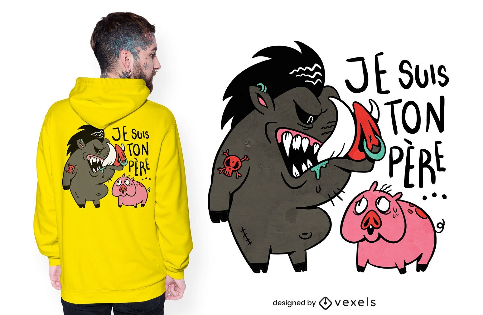 Diseño de camiseta de jabalí y cerdo.