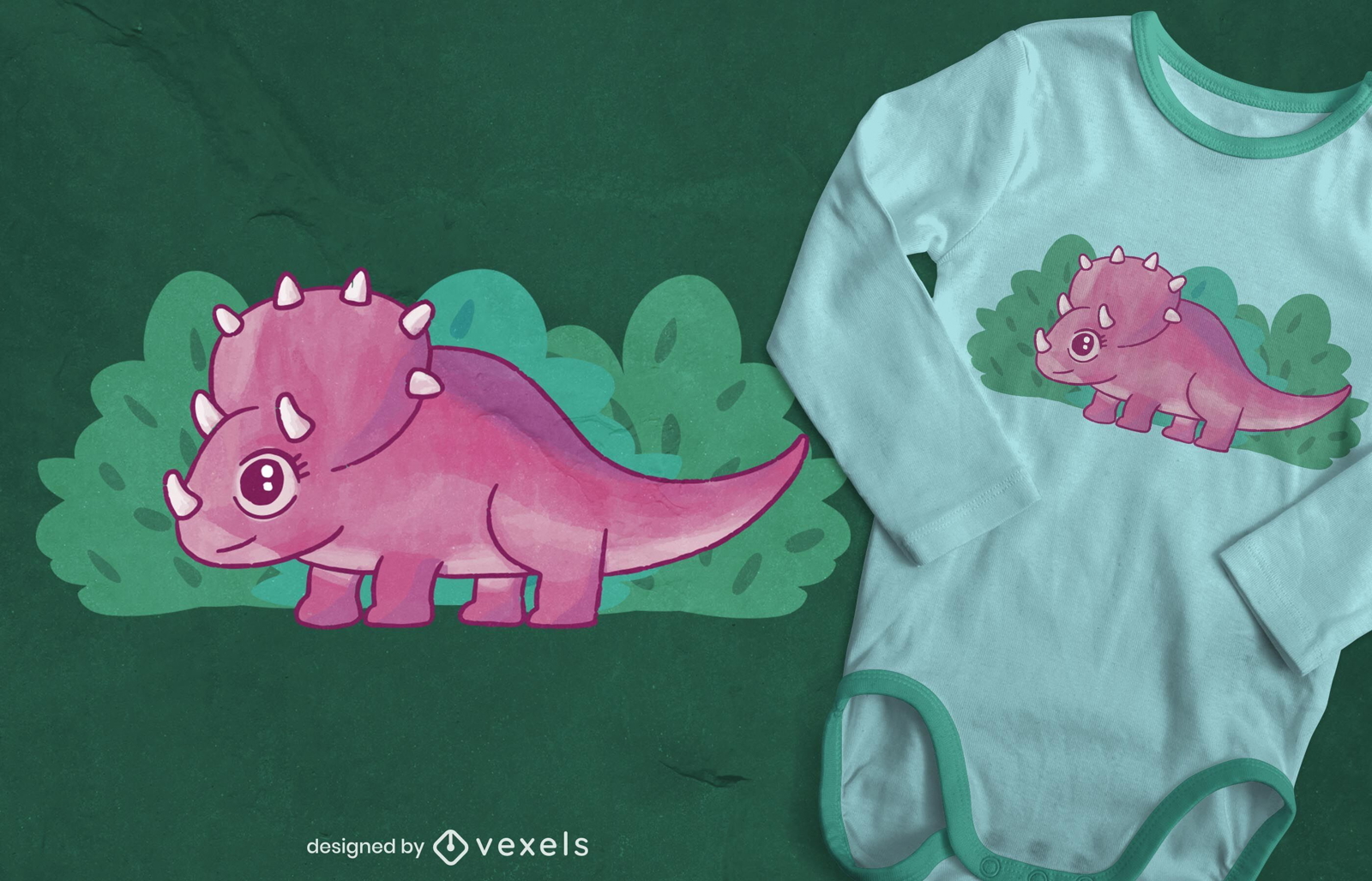 Projeto de camiseta em aquarela de triceratops para beb?s
