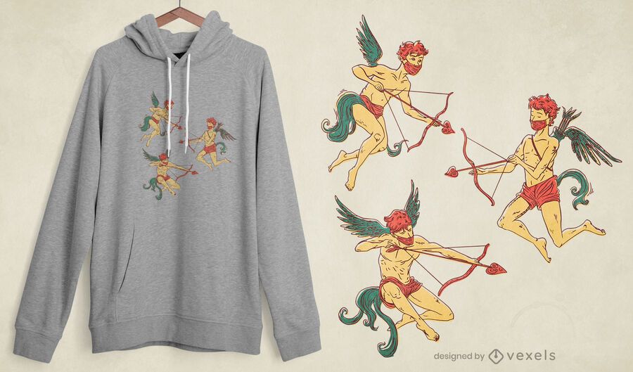 Diseño de camiseta de Cupidos de máscara facial. Diseño de camiseta de Cupidos de máscara facial.