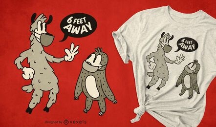 Diseño de camiseta de distanciamiento social de animales retro.