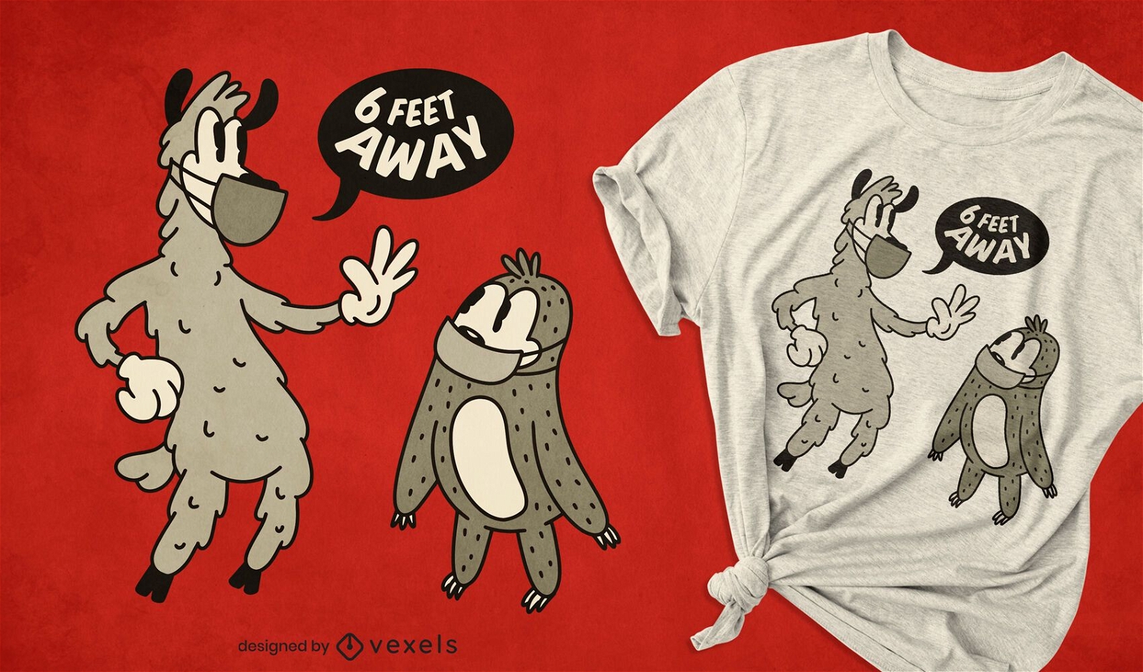 Design de camisetas de distanciamento social de animais retrô