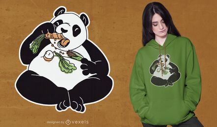 Diseño de camiseta de panda comiendo