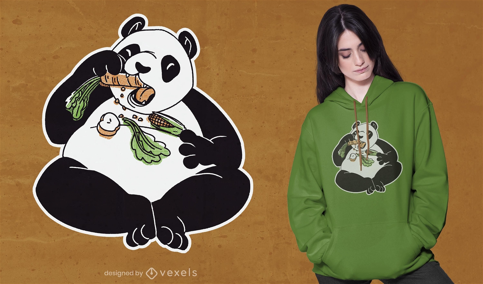 Design de camiseta panda comendo