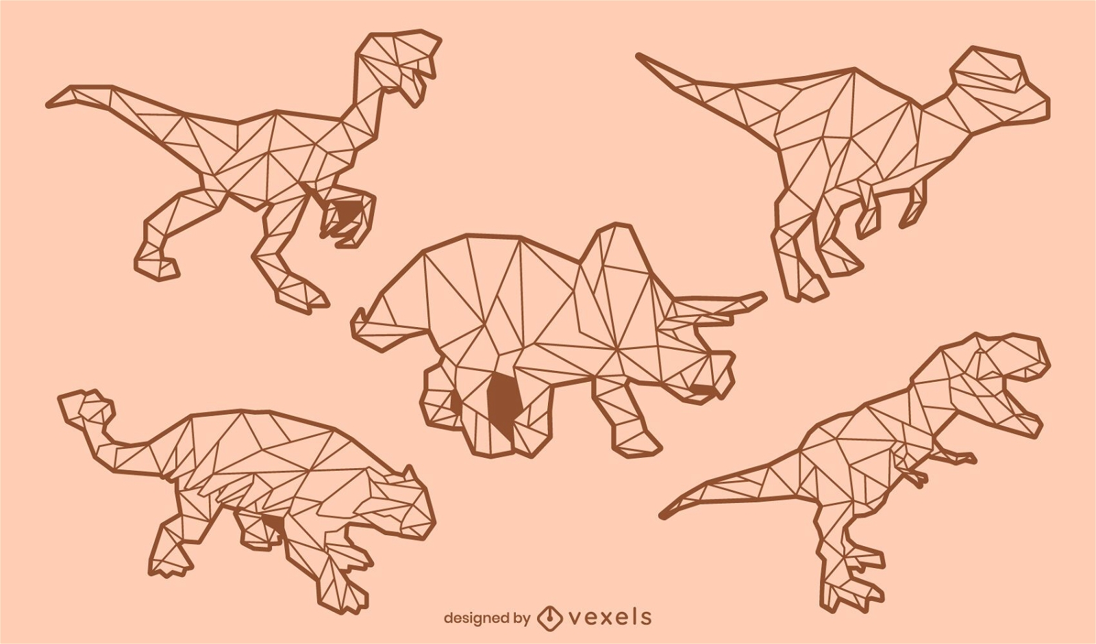 Dinosaurier Low Poly Strich Set