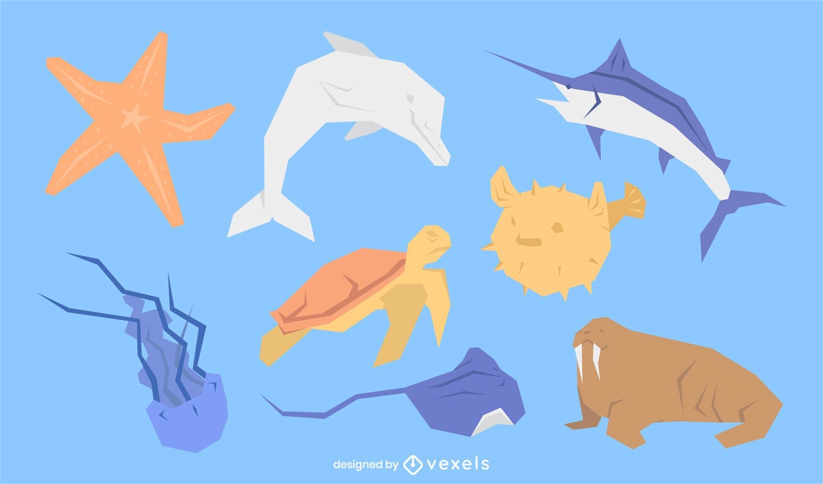 Conjunto plano de animales marinos