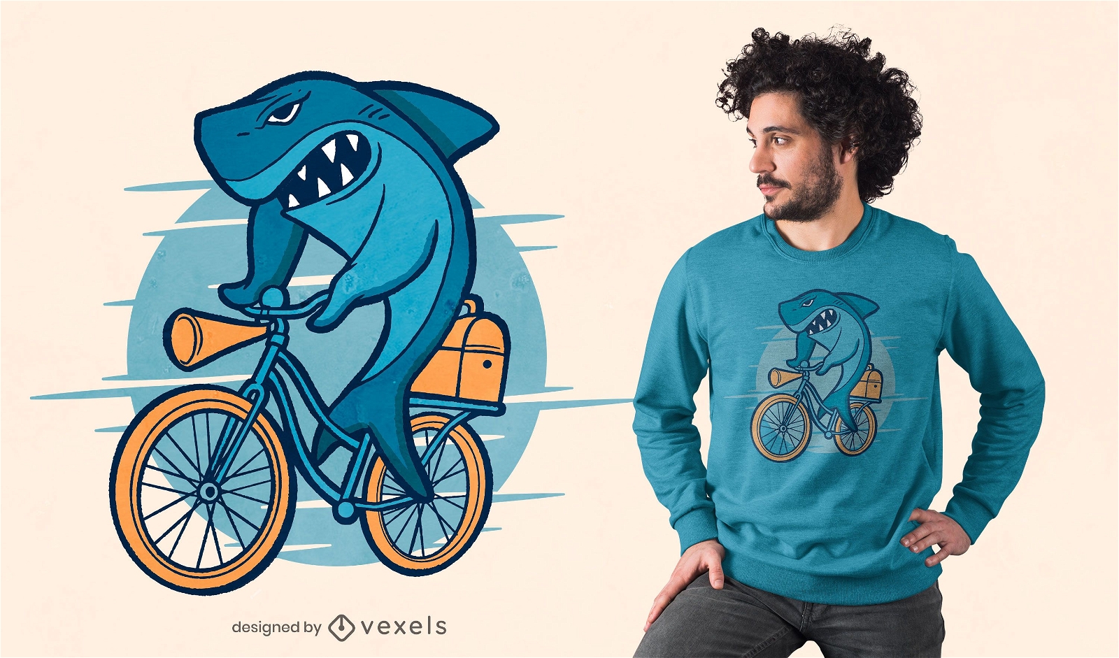 Diseño de camiseta de bicicleta de paseo de tiburón.