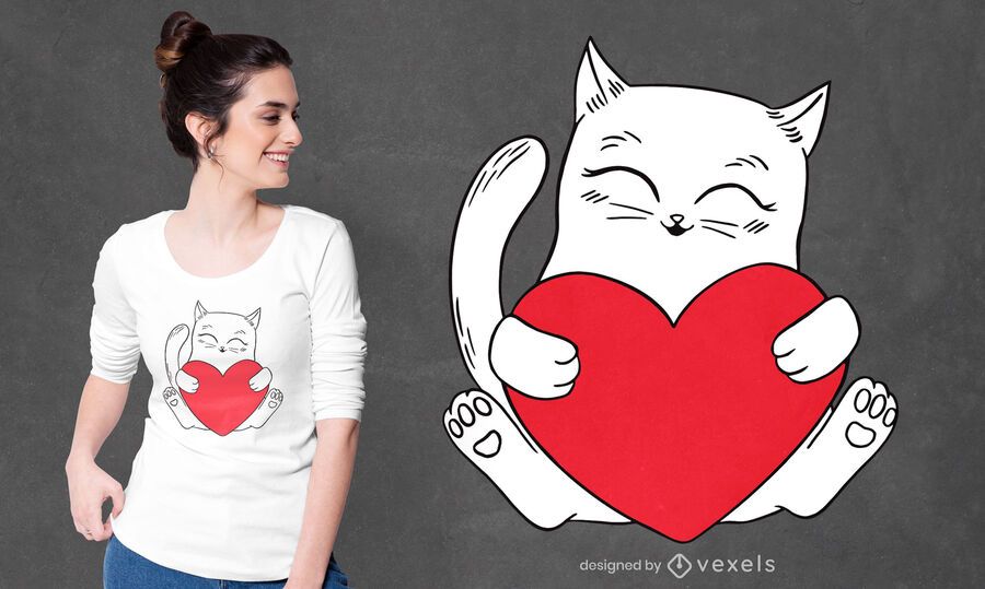Cat holding heart t-shirt design Cat holding heart t-shirt design