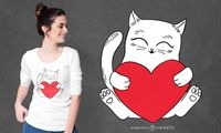 Cat Holding Heart T shirt Design Vector Download