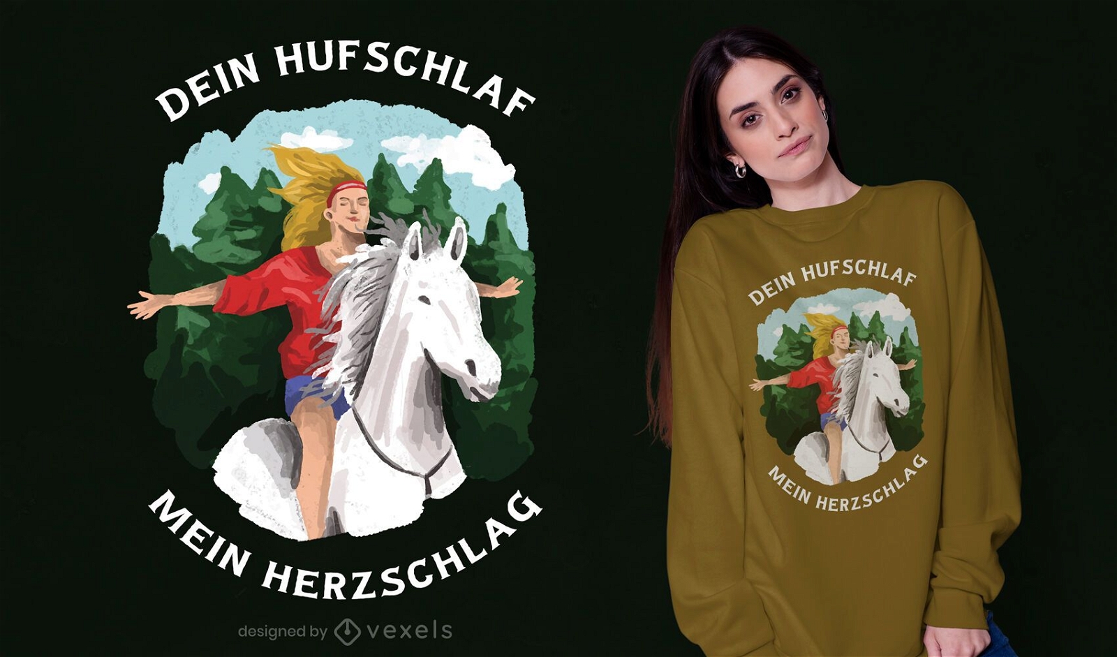Desenho de t-shirt de menina a cavalo