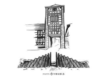 Iron tower Germany hand drawn Iron tower Germany hand drawn