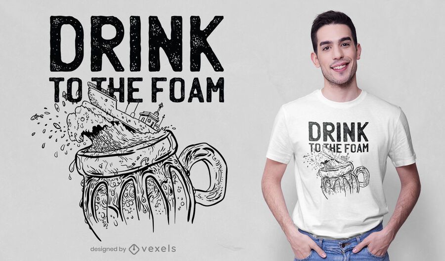 Diseño de camiseta de barco de cerveza dibujado a mano. Diseño de camiseta de barco de cerveza dibujado a mano.