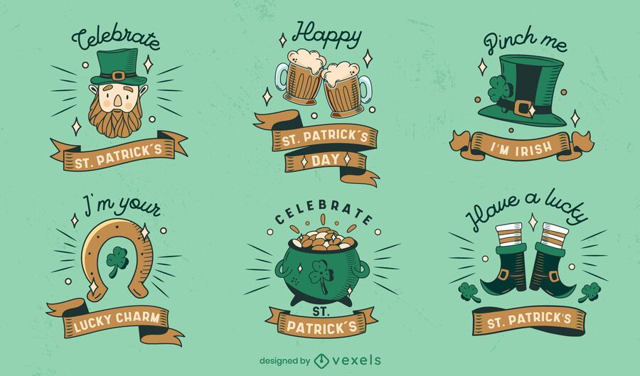 St Patricks cute badge set St Patricks cute badge set