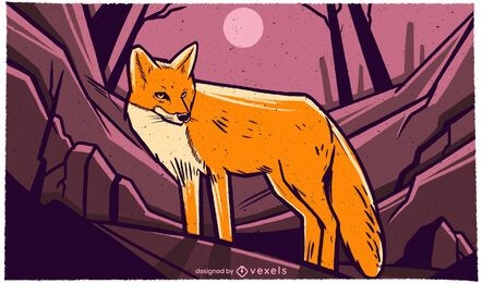 Fox in the night illustration