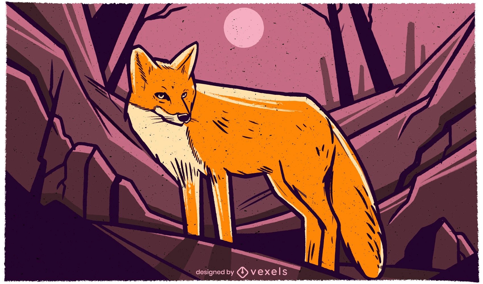 Fox en la ilustraci?n de la noche