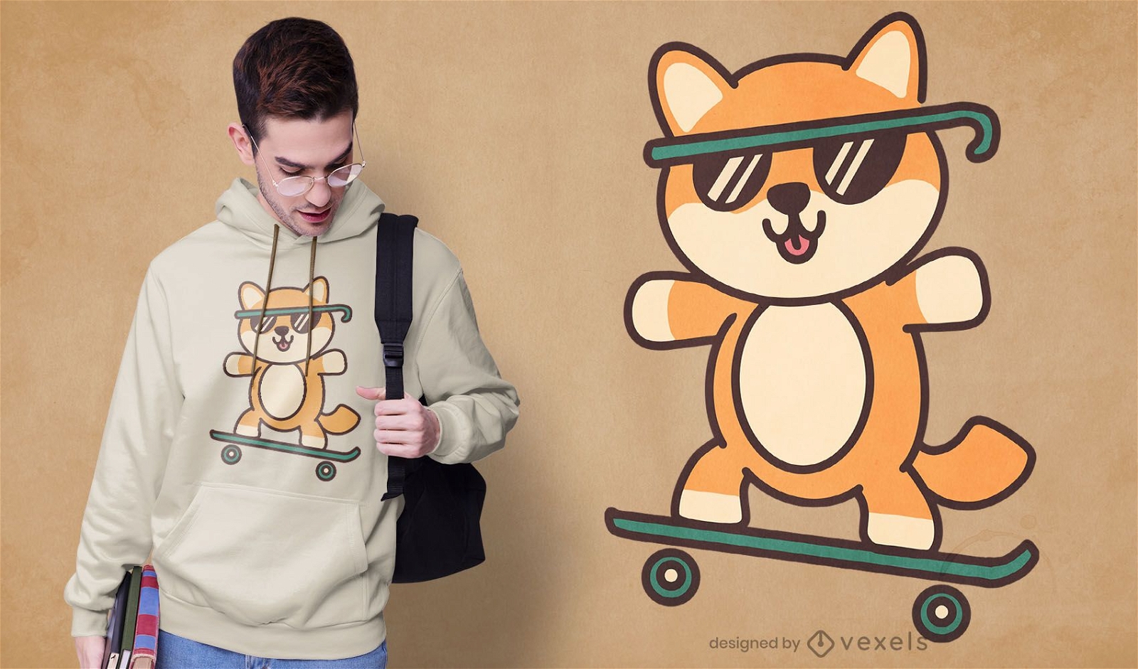 Design fofo de camiseta para cachorro patinador