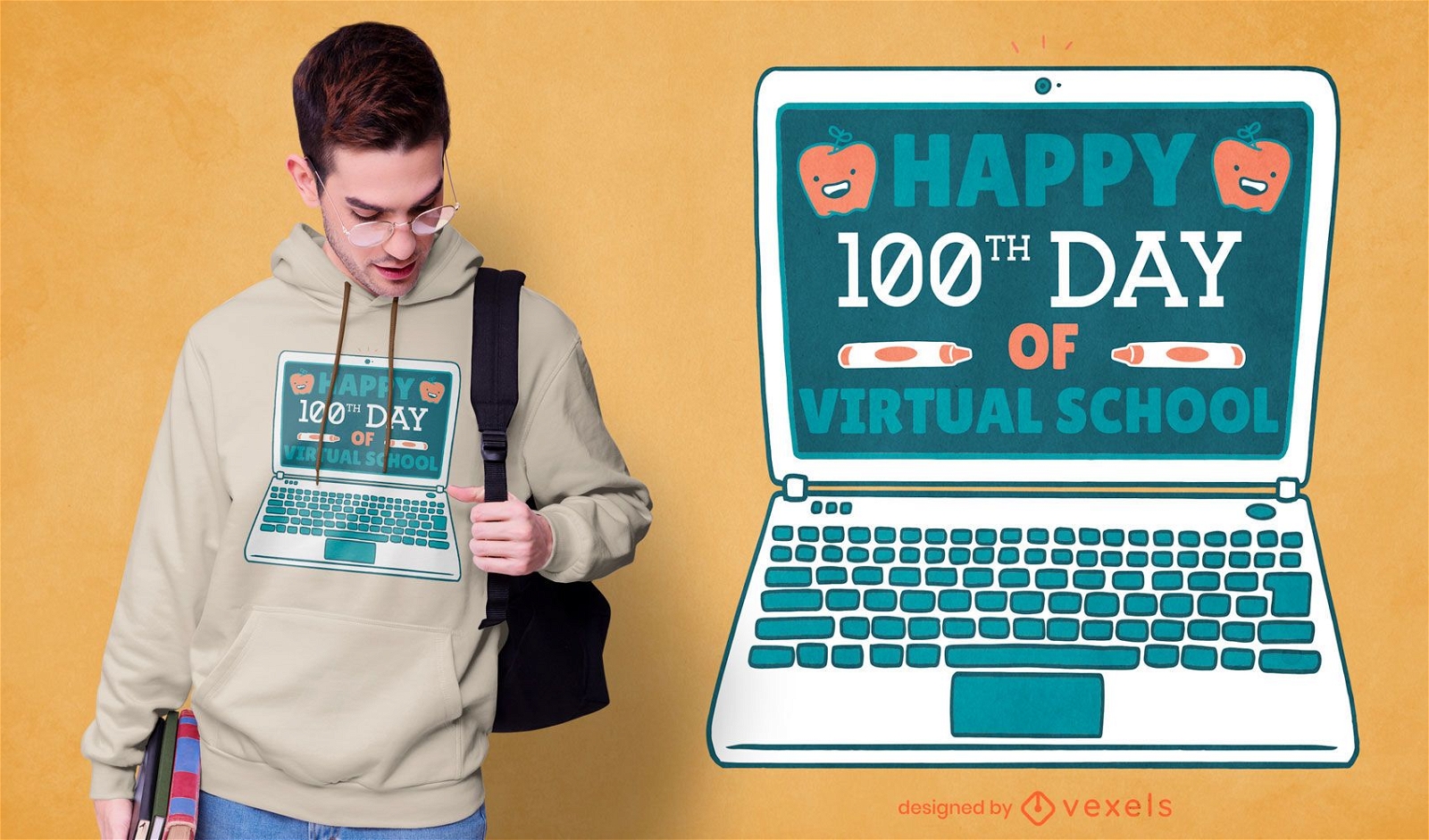 T-Shirt-Design der virtuellen Schule des 100. Tages