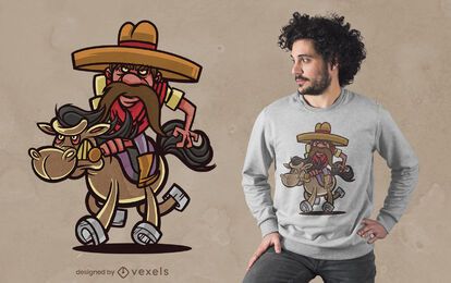 Mexikanischer Cowboy-Karikatur-T-Shirt-Entwurf Mexikanischer Cowboy-Karikatur-T-Shirt-Entwurf