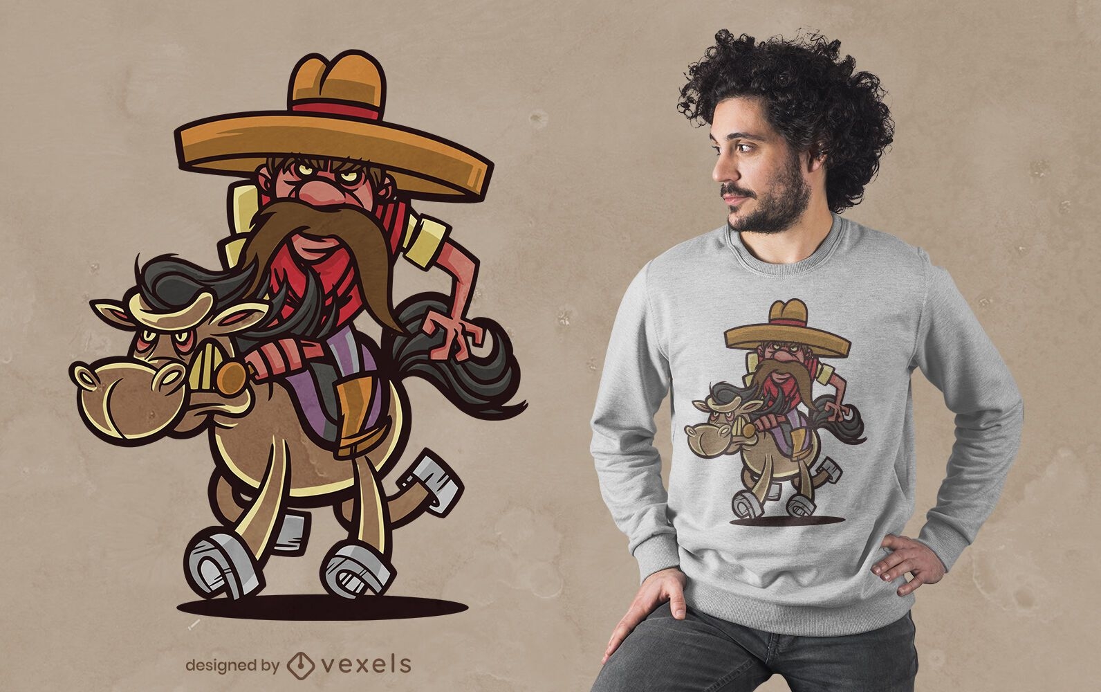 Mexican cowboy cartoon t-shirt design