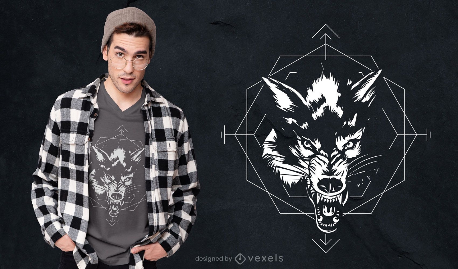 Schwarzweiss-Wolf-T-Shirt Design