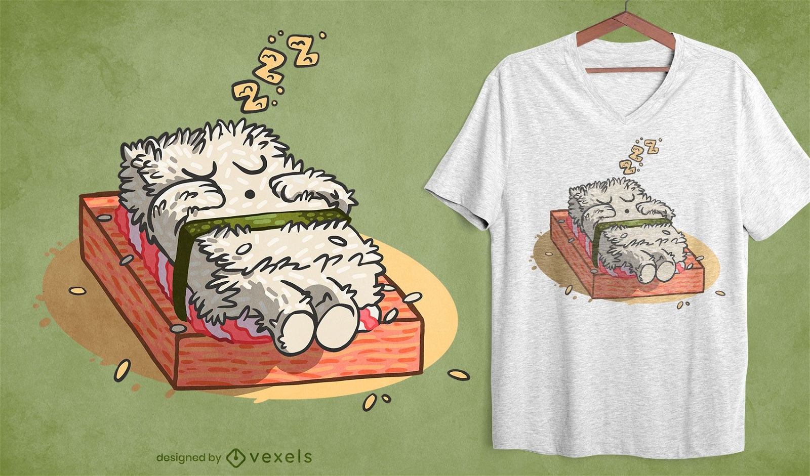 Design de camiseta para dormir de sushi