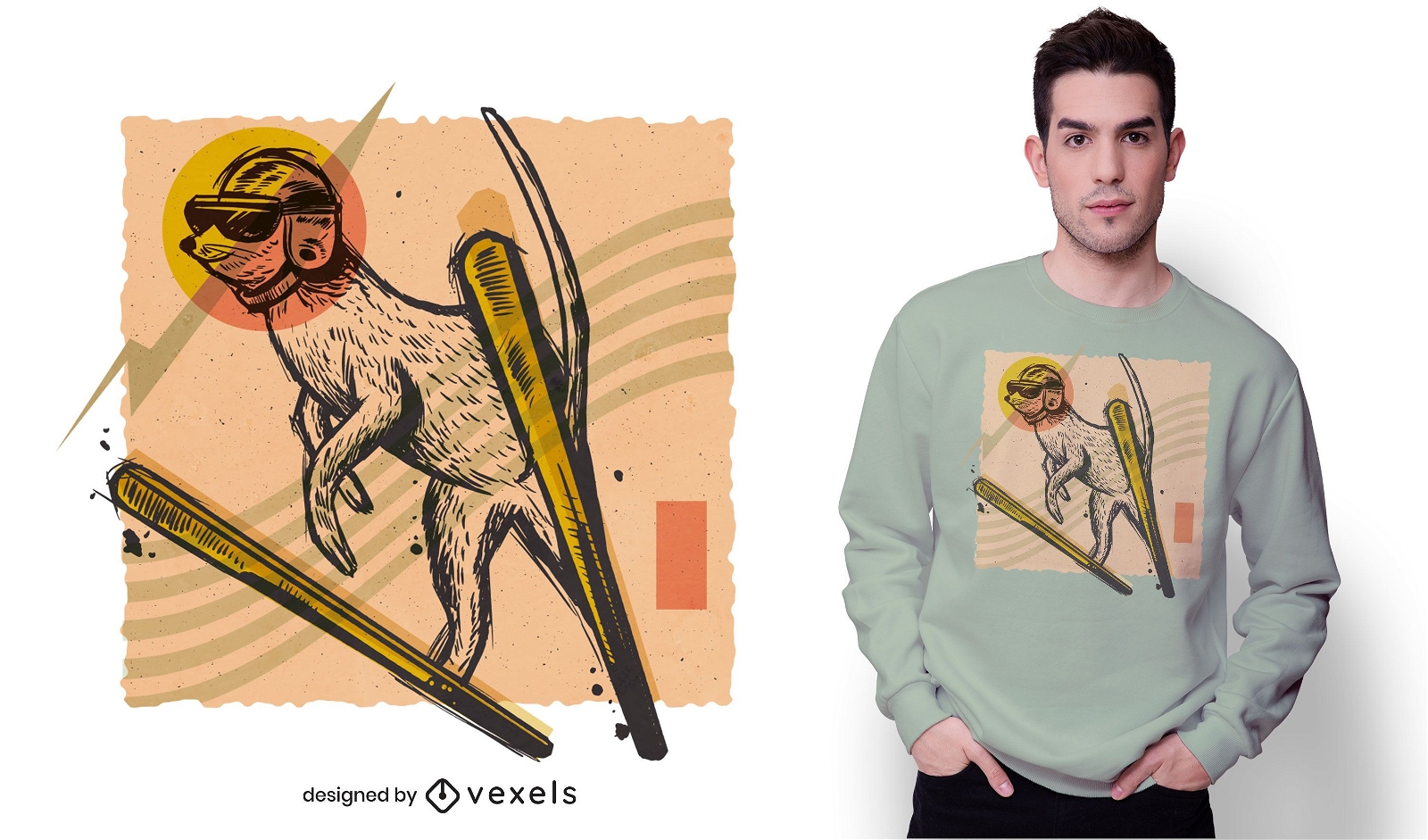 Design de camiseta de esqui Meerkat