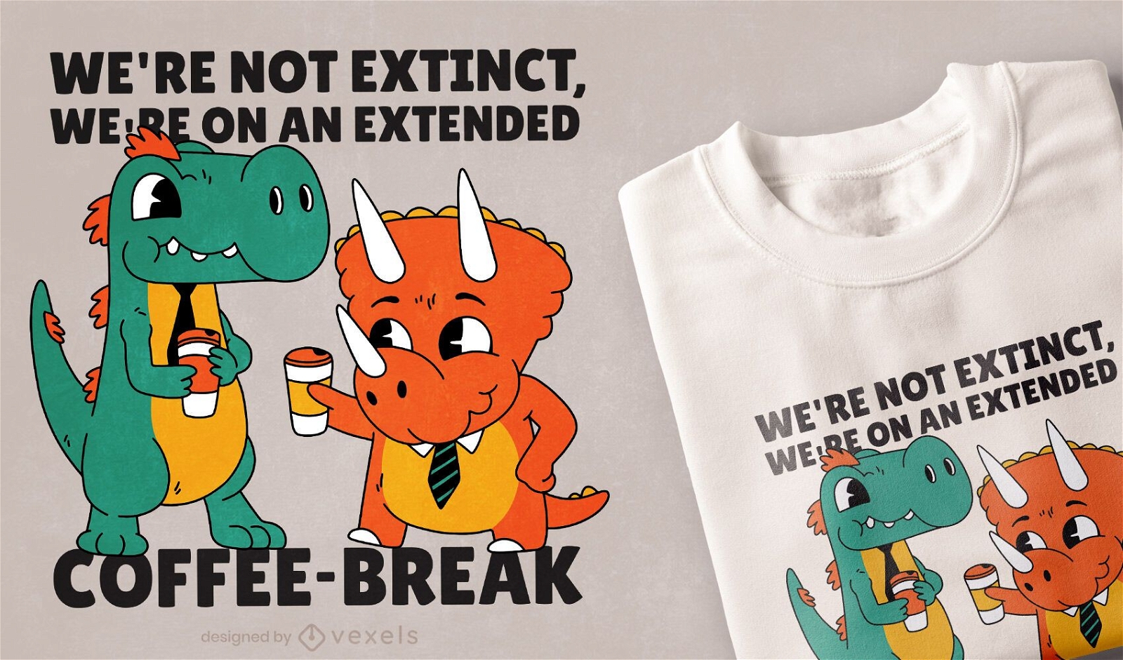 Diseño de camiseta dinosaurios coffee break.