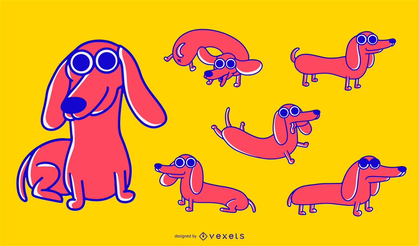 Dackel Hund Cartoon Set