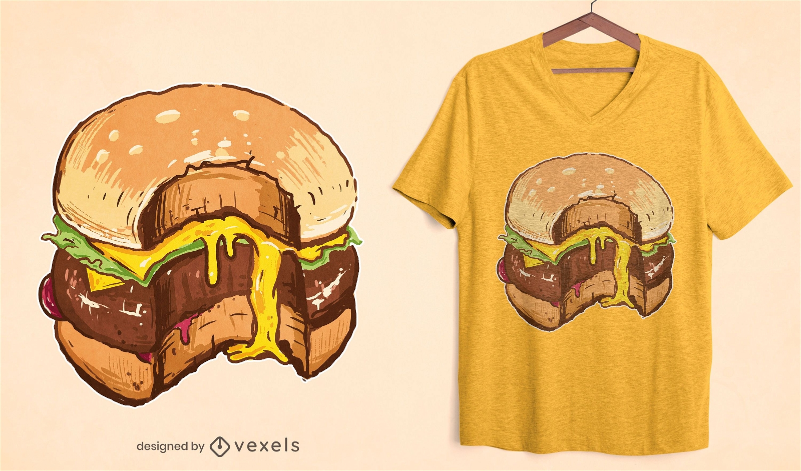 Design de t-shirt de hambúrguer de queijo