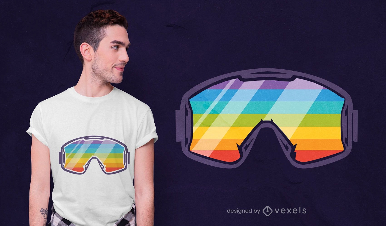 Diseño de camiseta de gafas de arco iris de esquí.