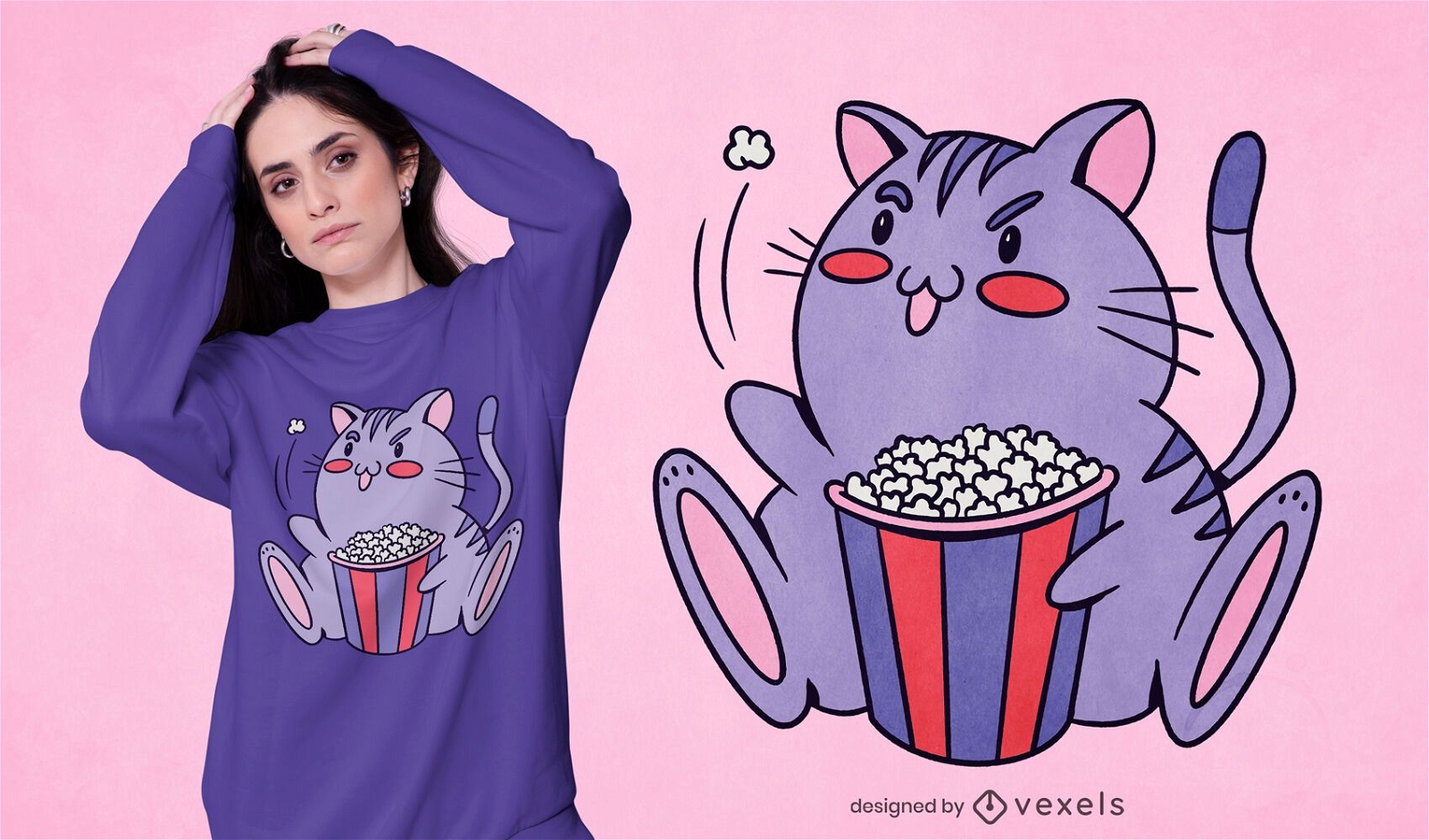 Design de t-shirt de gato pipoca