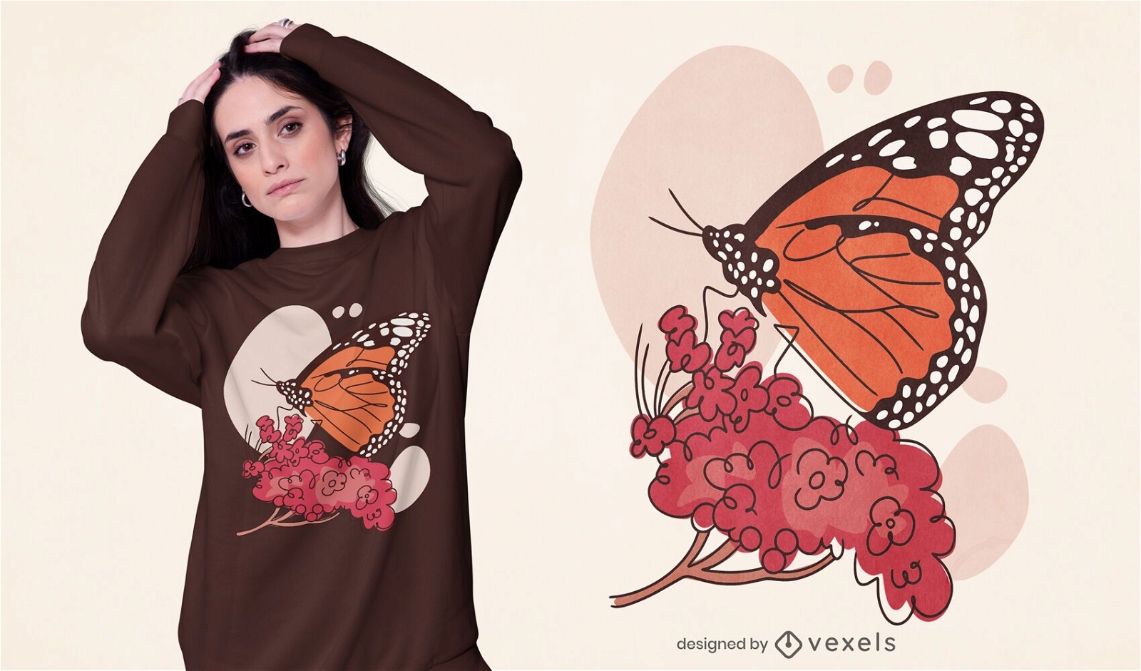 Diseño de camiseta de mariposa monarca