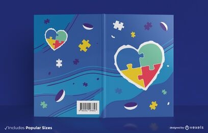 Design de capa de livro de coração de quebra-cabeça