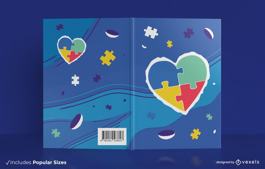 Diseño de portada de libro de corazón de rompecabezas Diseño de portada de libro de corazón de rompecabezas