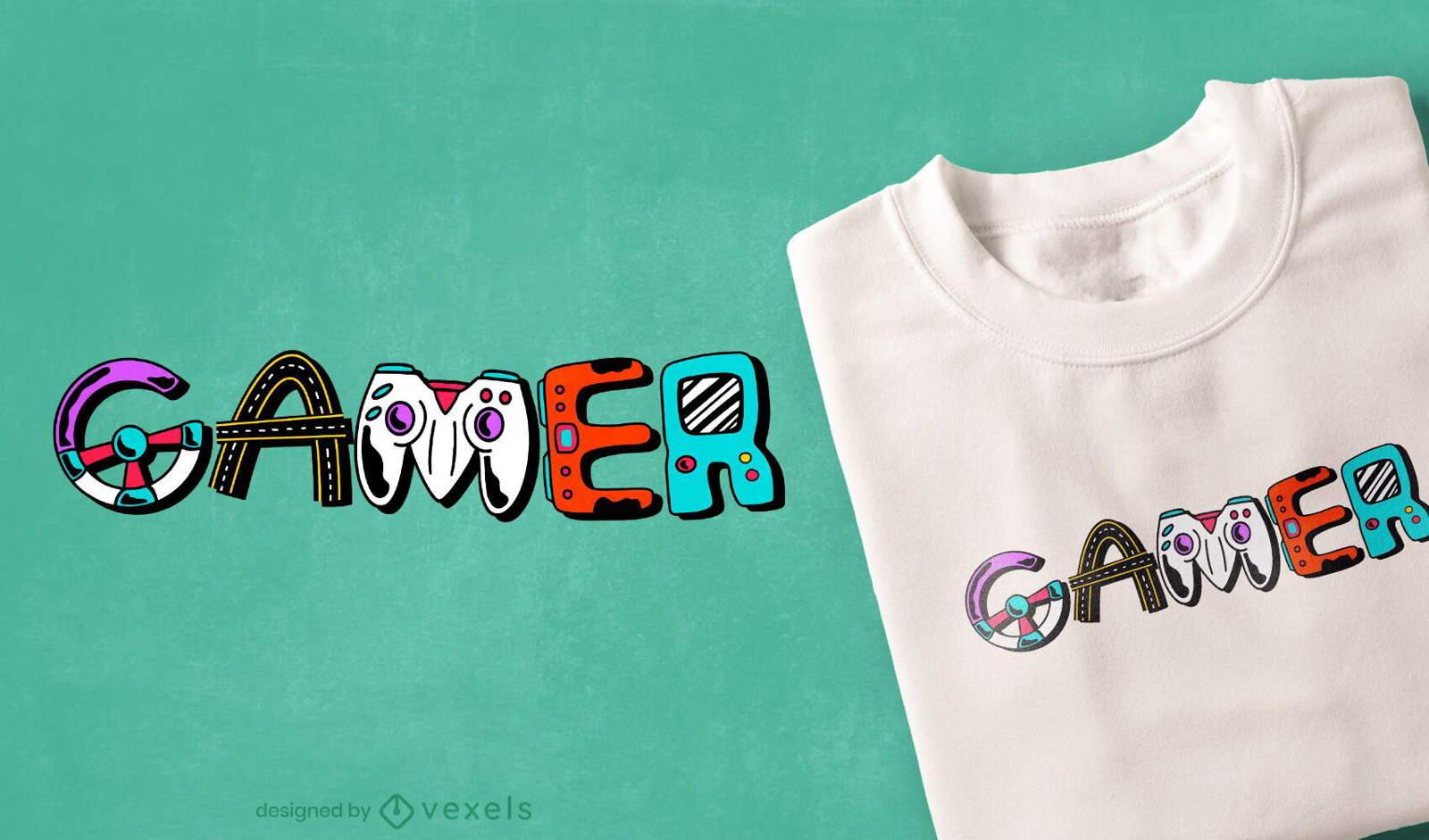 Design de t-shirt com letras do elemento jogador