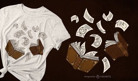Diseño de camiseta de hechizos de libro.