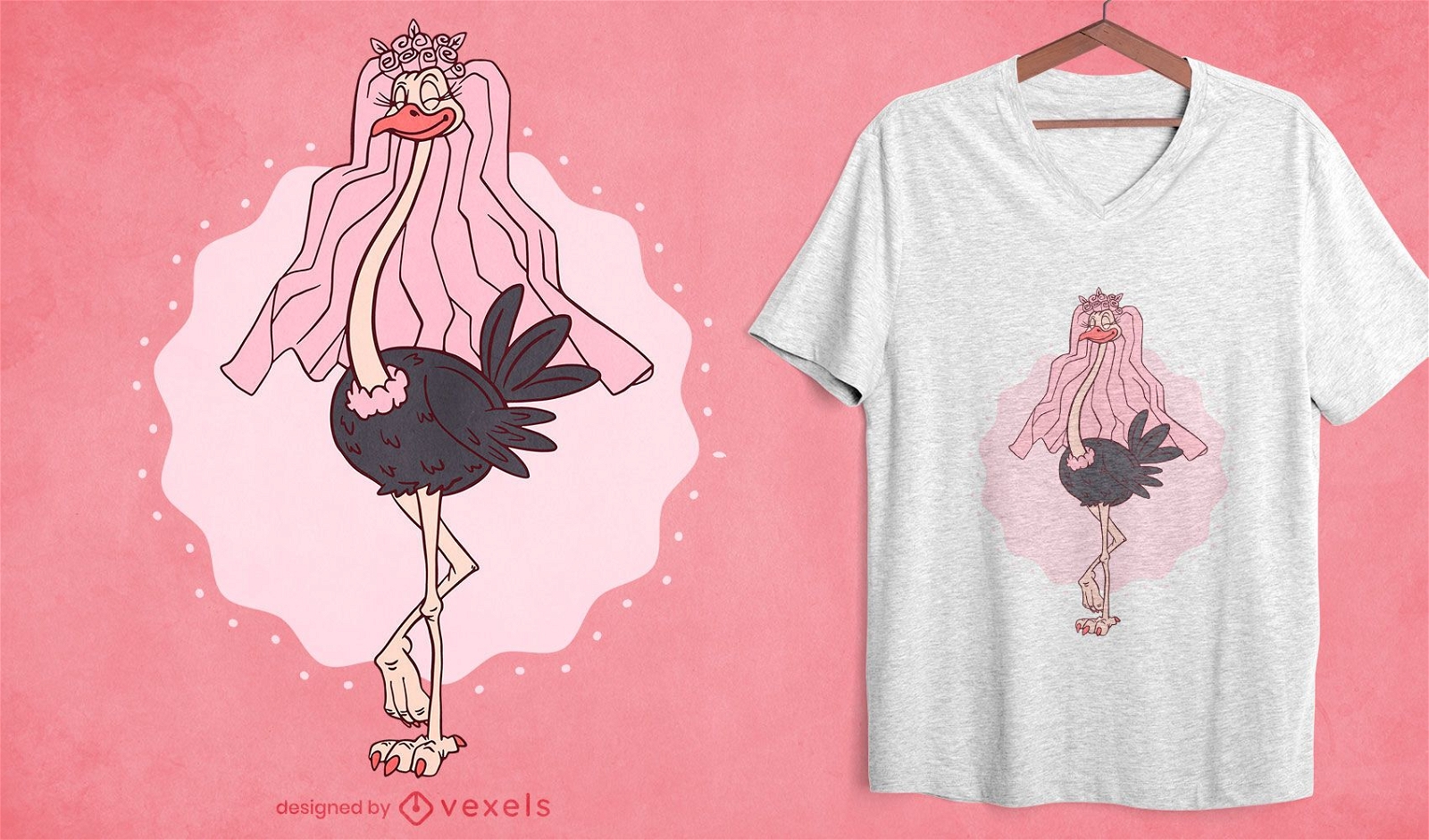 Design de t-shirt de noiva avestruz