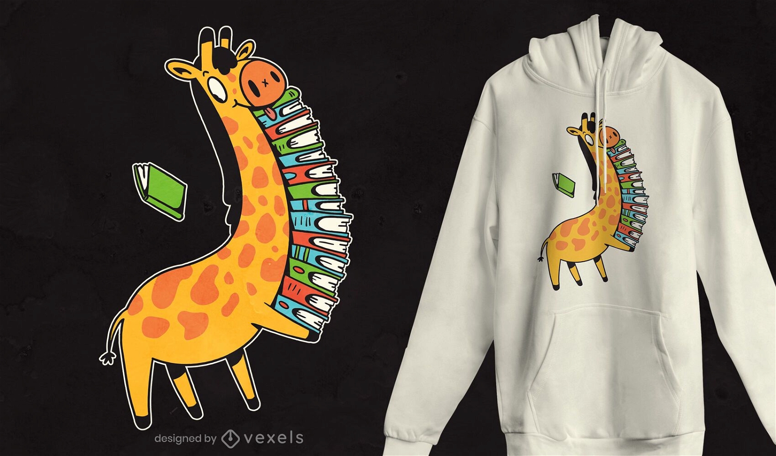 Diseño de camiseta de libros de jirafas.