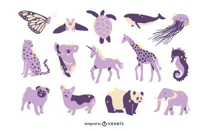 Conjunto animal lilás