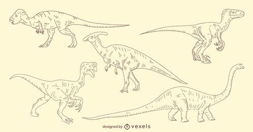 Conjunto de dinossauro desenhado à mão