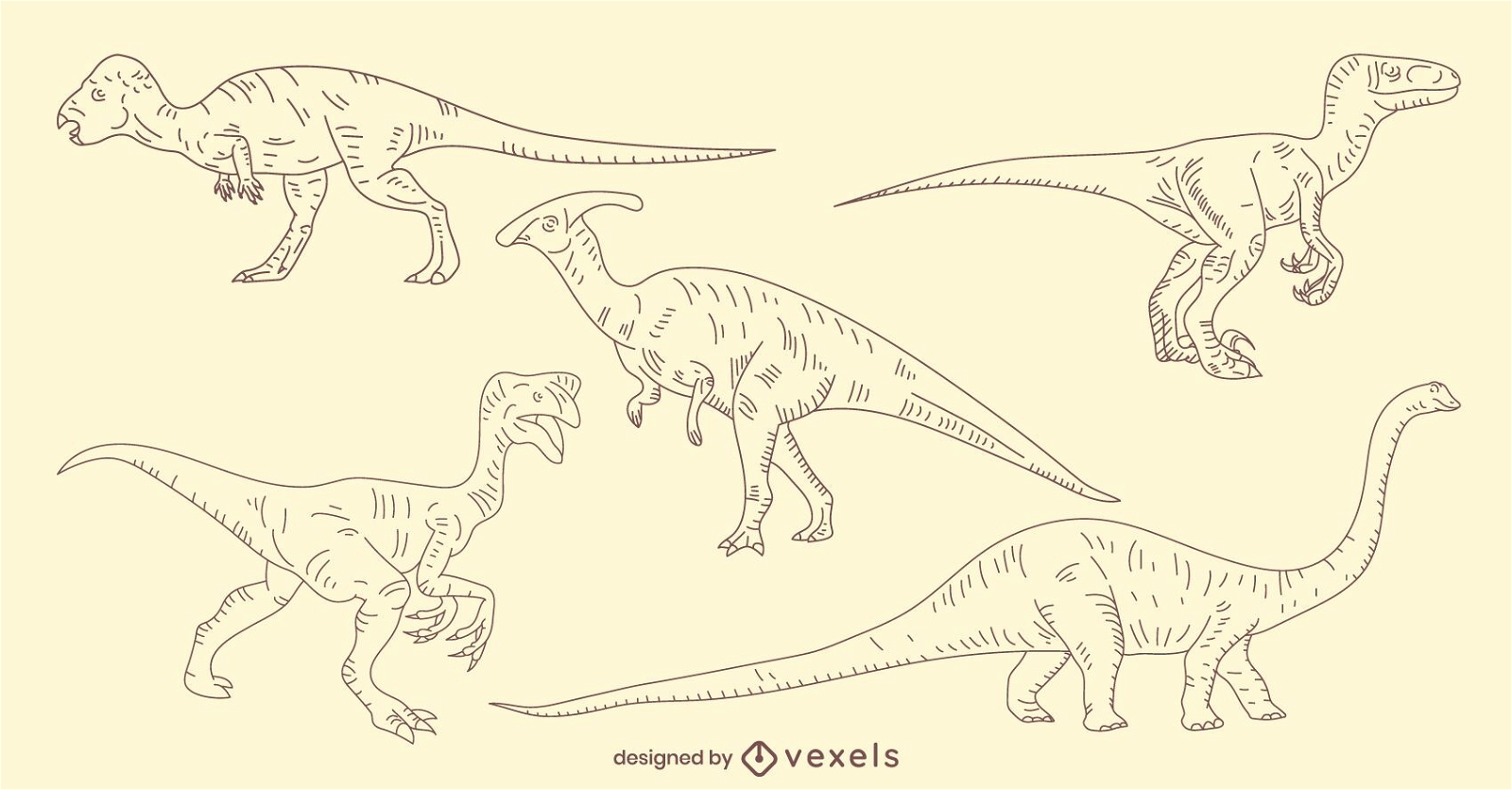 Conjunto de dinosaurios dibujados a mano