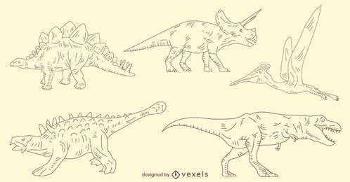 Hand-drawn dinosaurs set