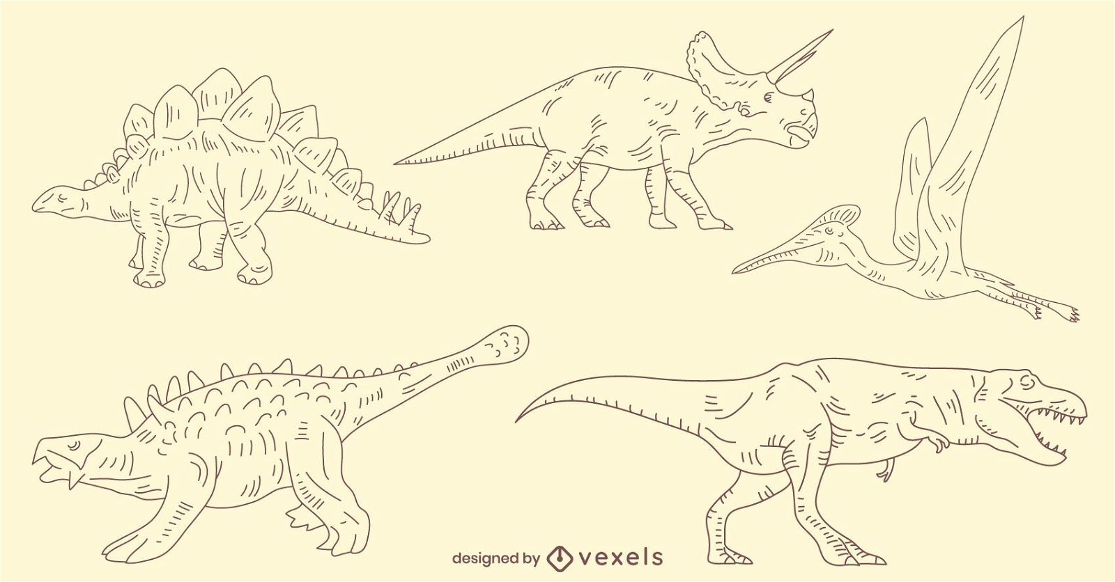 Conjunto de dinossauros desenhados ? m?o