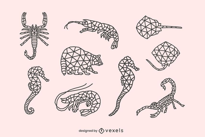 Stroke low poly animals set Stroke low poly animals set
