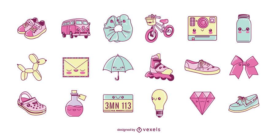 Misc kawaii objects set Misc kawaii objects set