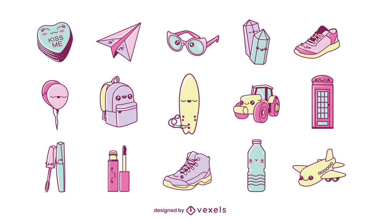 Miscellaneous kawaii objects set