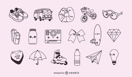 Misc stroke kawaii objects set Misc stroke kawaii objects set