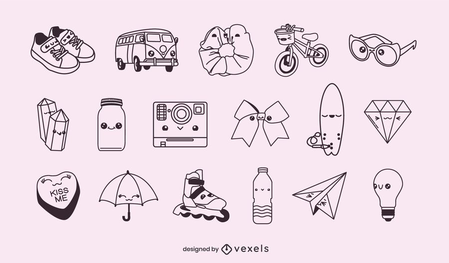 Misc stroke kawaii objects set Misc stroke kawaii objects set